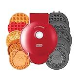 DASH Holiday Multimaker Mini System - Waffle Maker with Six 4” Removable Holiday Plates: Waffle Iron & Griddle, 4-in-1 Mini Waffle Maker for Kids and Families – Nonstick Surface, Santa Waffle (Red)