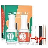 AZUREBEAUTY 2 Combined into 1 Dip Powder Base & Top Coat with Activator Dip Powder Liquid Set for Dipping Powder Nail Kit,0.5oz/Bottle,Fast Dry,No Nail Lamp Needed