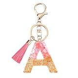 Suweibuke Cute Pink Key Chains for Women Girls, Initial Letter Keychains with Tassel, Charms for Key Purse Handbags Backpacks (Pink-A)