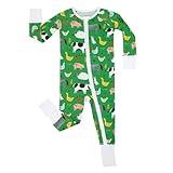 Little Sleepies Zippy Baby & Toddler Pajamas, Sleeper for Boys and Girls, Newborn Sleeper w/ 2-Way Zipper w/Mitten Cuffs, Green Farm Animals, 0-3M