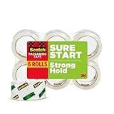 Scotch Sure Start Packing Tape, Clear, Holiday Wrapping Tape with Quiet Unwind and Easy Start, 1.88 in. x 22.2 yd., 6 Tape Rolls with Dispensers