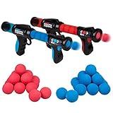 Hog Wild Atomic Power Popper Red & Blue Battle Set - 2 Rapid Fire Foam Blasters with 32 Soft Foam Bullet Balls - Pump to Fire Up to 20 Feet - Great for Boys, Girls, Kids 4+