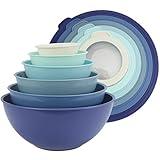 COOK WITH COLOR Mixing Bowls with TPR Lids - 12 Piece Plastic Nesting Bowls Set includes 6 Prep Bowls and 6 Lids, Microwave Safe (Blue)