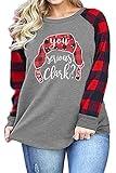 Plus Size Baby Its Cold Outside Christmas T Shirt Women Long Sleeve Plaid Splicing Tops Blouse