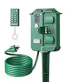 DEWENWILS Outdoor Power Stake Timer for Yard Garden Christmas Decoration Lights, Waterproof, 6 Grounded Outlets,100FT Wireless Remote Control, 6FT Extension Cord, Photocell Dusk to Dawn, UL Listed