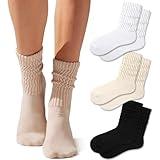 Fszsaa Crew Socks For Women Multipairs Cotton Cushioned Athletic Socks Retro Slouch Socks Mid Calf Rib Tube Socks