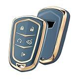 ELOHEI Key Fob Cover for Cadillac, Key Fob Case for 2015-2019 Cadillac Escalade CTS SRX XT5 ATS STS CT6 5-Buttons Premium Soft TPU 361 Degree Full Protection (Gold Edge Grey)