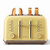 BUYDEEM DT640 4-Slice Toaster, Extra Wide Slots, Retro Stainless Steel with High Lift Lever, Bagel and Muffin Function, Removal Crumb Tray, 7-Shade Settings,Mellow Yellow