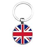 Art Attack British Flag Keychain, United Kingdom England English Union Jack Great Britain Map Country History Love Heart Key Chain (Silver)