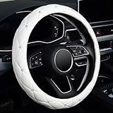 KAFEEK Diamond Soft Leather Steering Wheel Cover with Bling Bling Crystal Rhinestones, Universal 15 inch, Pure White