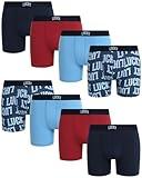 Lucky Brand Men's Boxer Briefs - 8 Pack Breathable Stretch Boxers for Men with Contour Pouch, Tagless for Comfort (Size S-XL), Size Large, Dusk Blue/Print/Earth Red