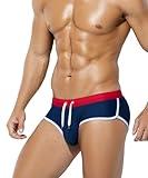 Arjen Kroos Men's Swim Briefs Sexy Bikini Contrast Color Swimsuit Swimming Briefs with Drawstring,Navy Blue,Medium