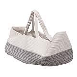 Baby Carrying Basket, Cotton Rope Weaved Foldable Diaper Stackers Caddies Handheld Breathable Newborn Sleeping Basket