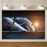 AOFOTO 7x5ft Spaceship Interior with Window View on Planet Backdrop Universe Exploration Science Fiction Spacecraft Photography Background Space Station Themed Birthday Photo Booth Studio Props Vinyl