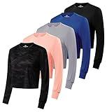 5 Pack: Womens Crop Top High Waist Quick Dry Fit Active Wear Yoga Workout Athletic Clothes Running Gym Exercise Ladies Long Sleeve Crew Scoop Neck Moisture Wicking Tees T-Shirt Winter - Set 3, XL