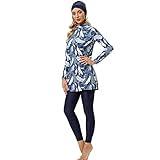 YONGSEN Women Modest Clothing Long Sleeves Sport Swimsuit Muslim Swimwear Islamic Burkinis Hijab Wear Bathing Suit (Blue, L)