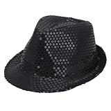 LKQBBSZ Western Sequin Fedora Hat Bling Dance Hats Shining Sequin Hat for Women man (Black)
