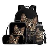 COEQINE Black Cat Backpack for School Girls 4-7 Travel Lightweight Bookbag for Girls with Lunch Box and Water Bottle Sleeve Preschool Toddler School Bag for Picnic Camping Daypack Book Bag
