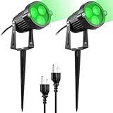 LemonBest® Pack of 2 Outdoor Water-Resistant LED Lawn Garden Landscape Lamp Wall Yard Path Patio Lighting Spot Lights Green AC Spiked Stand with Power Plug