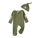 Baby Boys Girls One-Piece Footies Unisex Newborn Ribbed Knit Romper Button Hat 2Pcs Infant Clothes Set (Army Green, Newborn)