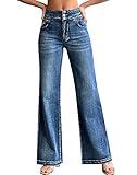 roswear Women’s Wide Leg Jeans Casual High Waisted Stretch Baggy Loose Denim Pants 104 Blue X-Large