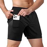 Tyzrdnac Men's 2 in 1 Athletic Quick Dry Shorts,Running Lightweight Short,Sweat Wicking Gym Workout Elastic Shorts-M Black