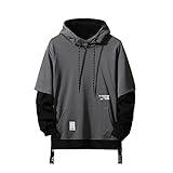 GURUNVANI Contrast Color Pullover Hoodie Mens Patchwork Hoodies Men