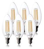 Bioluz LED 92 CRI E12 LED Candelabra Bulbs 60 Watt (5.5W) Warm White 2700K Clear LED Filamament Candle Bulb Dimmable UL Listed Title 20 6-Pack