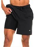 Champion Mens Swim Trunks with Compression Liner, 2 in 1 Mens Bathing Suit Shorts, 7 Inch Inseam Board Shorts for Swimming Black