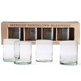 Verve CULTURE Mexican Drinking Glasses, Unique Handblown Glassware, Short Clear Glass Cups for Cocktails, Juice, Mixed Drinks, Elegant Tabletop Drinkware, Set of 4, 13 oz. Each