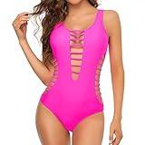 Edelqual one Piece Bathing Suit Sexy Swimsuit for Women Backless Swimwear Deep V Neck Monokini Tummy Control Rose Red S