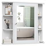 Meilocar Bathroom Medicine Cabinet, Bathroom Mirror Cabinet Wall Mounted with 6 Side Open Shelves, White Wall Cabinet with Mirror, White