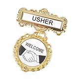 Usher Badge - Pin-backed Church Leadership Badge - Safety Pin-backed Badges Reusable For Church Gatherings - Welcome Badge for Usher - Fancy Round Brass