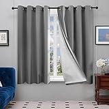 Deconovo 100% Total Blackout Curtains for Bedroom Grommet Solid Thermal Insulated Curtain Heat Blocking Room Darkening Energy Saving Drapes 2 Panels, Grey, 52W x 63L