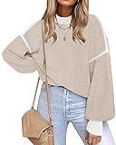 Fall Clothes for Women 2024 Trendy Fashion Oversized Sweaters Color Block Long Sleeve Knited Pullover Tops Winter Clothes(M.Apricot)