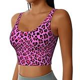 Cheetah Pink Leopard Pattern Cool Black Womens Sports Bra-Yoga Bras Gym Running-Sleeveless Fitness Workout Crop Tops