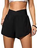 Blooming Jelly Women's Workout Shorts Athletic Running Shorts Elastic High Waisted Black Tummy Control Shorts with Zipper Pockets 2.5" (Black,Medium)