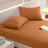 vveiiye Queen Fitted Sheet with 2 Pillowcase Soft Microfiber Sheet Set 16" Deep Pocket Bed Sheets, Wrinkle Free and Easy Care Bottom Sheet for Queen Size Bed, Pumpkin Orange