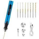 3-Speed Cordless Mini Drill Pen With 8 Small Drill Bits,Rechargeable Electric Hand Drill Pin Vise,Resin Drill Set For Jewelry Making,Resin,Plastic,Wood,Keychains DIY (BLUE)