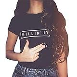 YITAN Women Tees Teen Girl Tops Graphic Cute Funny T Shirt Black Large