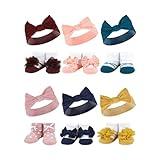 Hudson Baby Girls 12Pc Headband and Socks Giftset, Burgundy Teal Blush Navy, One Size