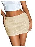 MakeMeChic Women's Sequin Sparkly Skirt Mini Micro Glitter Y2k Low Rise Summer Skirt Apricot Large