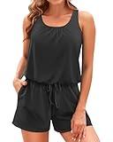 Tempt Me Romper One Piece Swimsuits with Short - Women Boyleg with Pockets Modest Bathing Suit 2025 Swimwear Black M