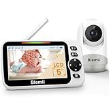 Blemil Baby Monitor with 30-Hour Battery, 5" Large Split-Screen Video Baby Monitor with Camera and Audio, 3500mAh Battery, Remote Pan/Tilt/Zoom Camera, Two-Way Talk, Night Vision, Lullabies, No WiFi