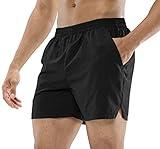 MIER Men's Workout Running Shorts Quick Dry Active 5 Inches Shorts with Pockets, Lightweight and Breathable, Black, L