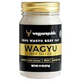 Wagyu Republic Beef Tallow ⎸11oz Glass Jar, Grass Fed Wagyu Beef Tallow, Great for Cooking Steak or as Tallow Balm ⎸ Keto, Gluten Free Protein Snacks for Adults, Perfect for Whole 30 or Carnivore Diet
