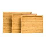 SMIRLY Bamboo Cutting Boards for Kitchen - Wood Board Set of 3 Wooden Chopping