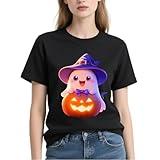 IRUD Halloween Shirts for Women 2025 - Pumpkin Ghost Wizard Hat Pattern Round Neck Short Sleeve