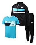 New Balance Boys' Sweatsuit Set - 3 Piece Zip Up Jacket, Graphic Tee, and Jogger Pants - Boys Activewear Tricot Jogset (4-12), Size 8, Black