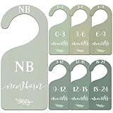 Whaline 7Pcs Green Wooden Baby Closet Size Dividers with Green Velvet Bag Newborn to 24 Month Thicken Infant Wardrobe Hanger Organizers for Home Nursery Party Gift Supplies